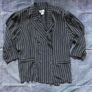 Women's Vintage 80's Allison Che Black White Button Up Blazer Shirt Jacket Sz XL